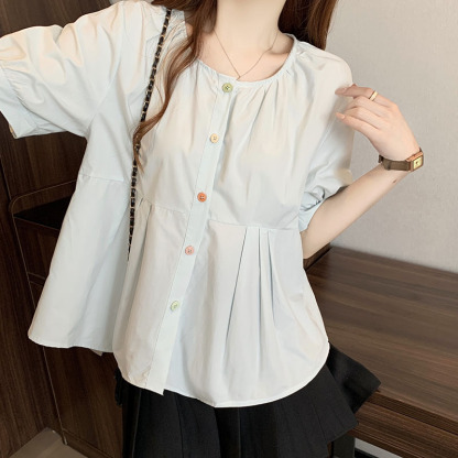 Sweet Round Neck Loose Blouse 甜美圆领宽松衬衫*3 Colors