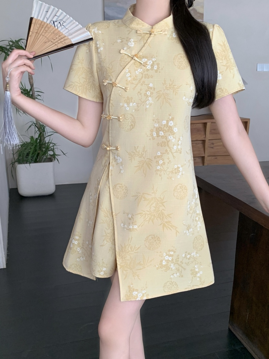 Short Sleeve Cheongsam Short Skirt Two-Piece Set 袖旗袍短裙两件套装