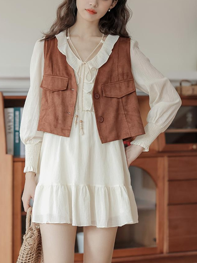 Retro Mori Style Petite Two-Piece Set 度假风连衣裙