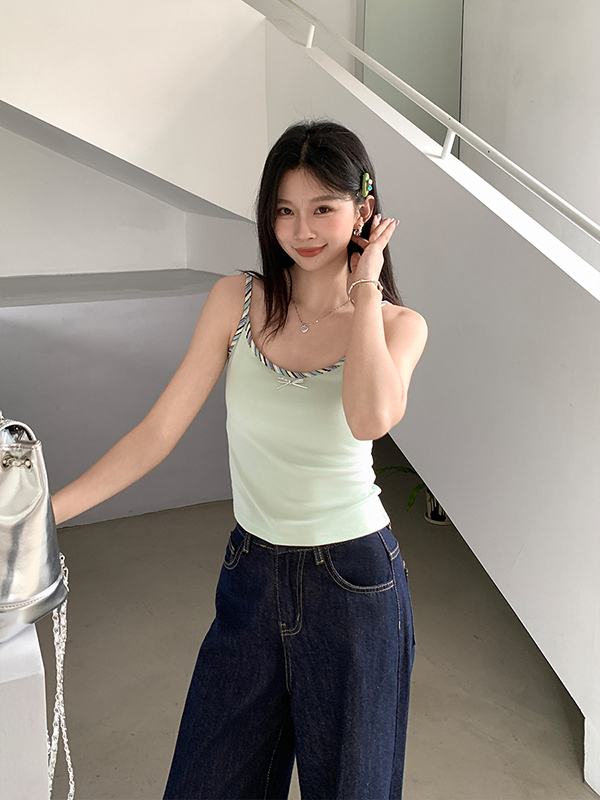 Dopamine Mint Green Top 薄荷绿拼接吊带背心