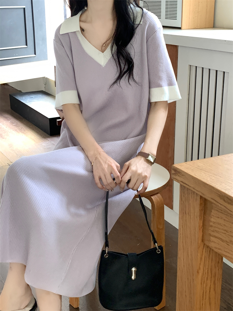 Vintage V-Neck Knit Dress  法式复古V领针织连衣裙*3Colors