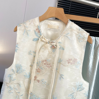 刺绣织金马面裙 Hanfu Buttoned Oblique Collar Round Neck Jacquard Embroidery Improved Vest Paired with National Style Half Skirt Set