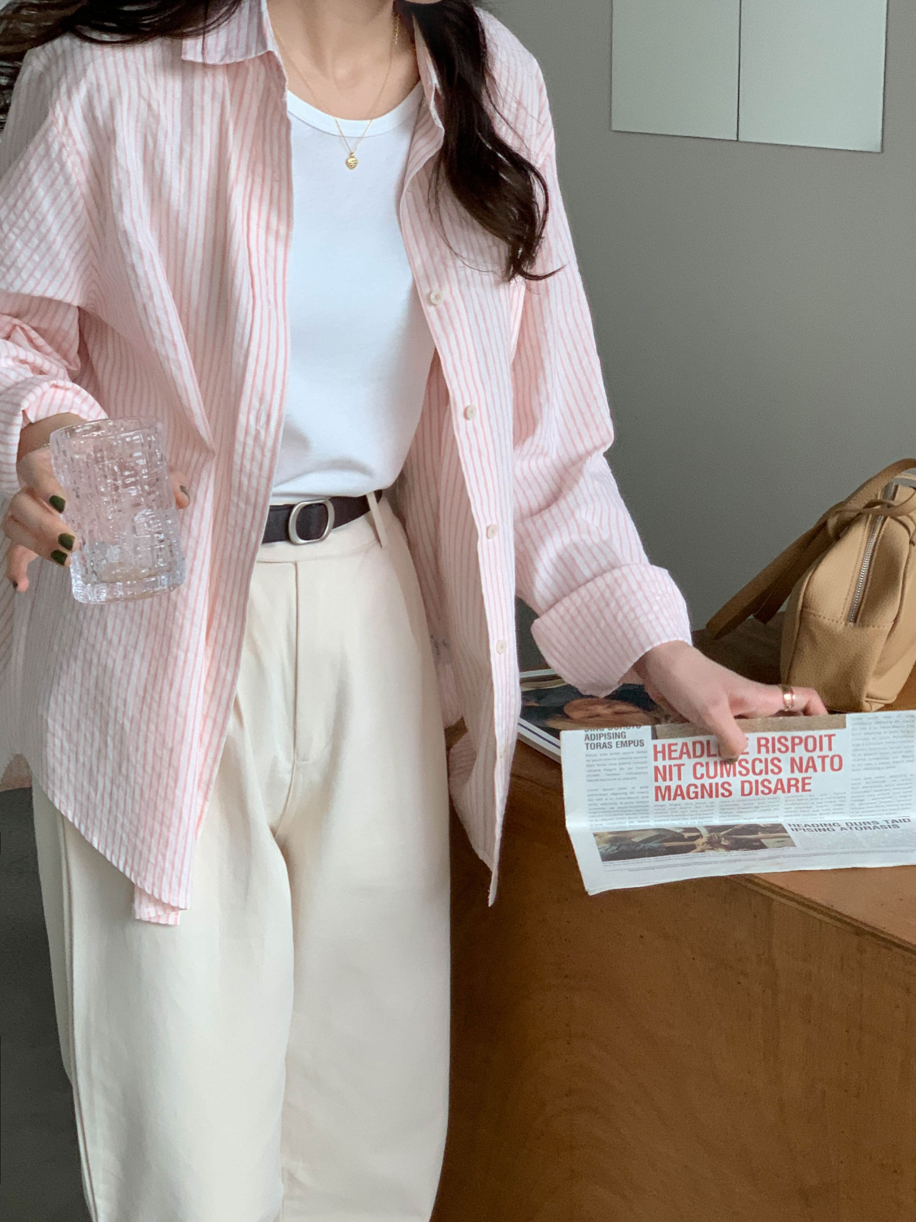 Casual Striped Long-Sleeve Blouse 治愈系女孩~经典条纹宽松长袖衬衫*3Colors