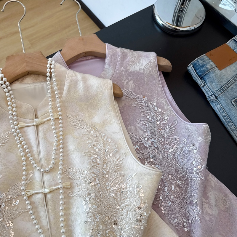 Sequin Embroidered Jacquard Vest 羽毛重工亮片刺绣提花马甲#1111 * 2 Colors