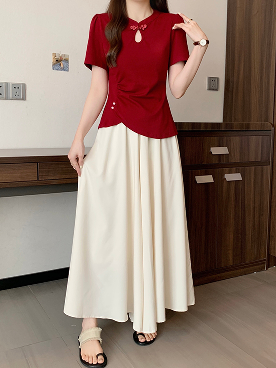 新中式镂空盘扣短袖T恤 New Chinese Style Hollow Out Button Short Sleeve T-Shirt