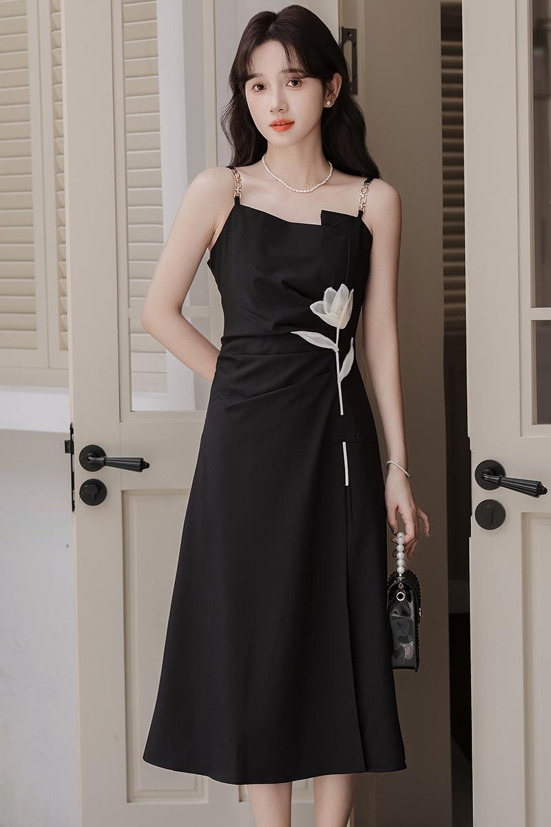 Yunyi Flower Language Black Camisole Dress 2024 New Women's Summer French Style Design Suit 40