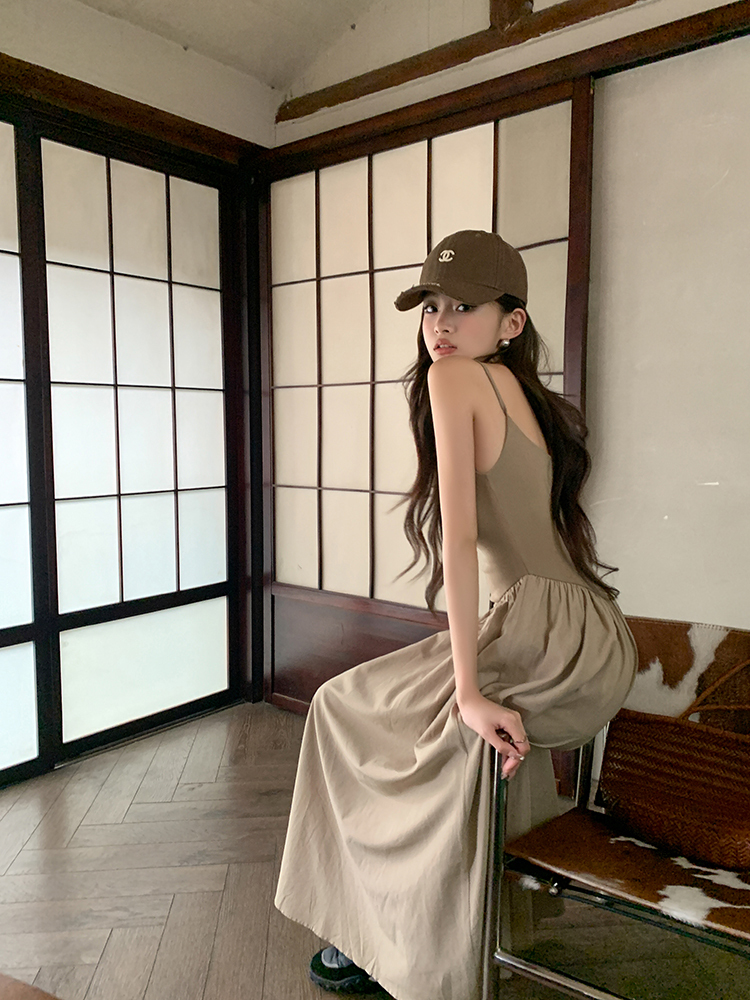 Real Shot 2023 Summer New Suspender Dress Long Slimming Women's Elegant All-Match Gentle Dress