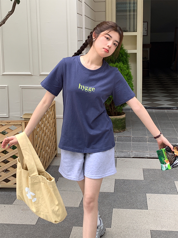 2025 Korean Version Simple Personality Letter Print Casual T-Shirt Summer Versatile Loose Short Sleeve Top for Women