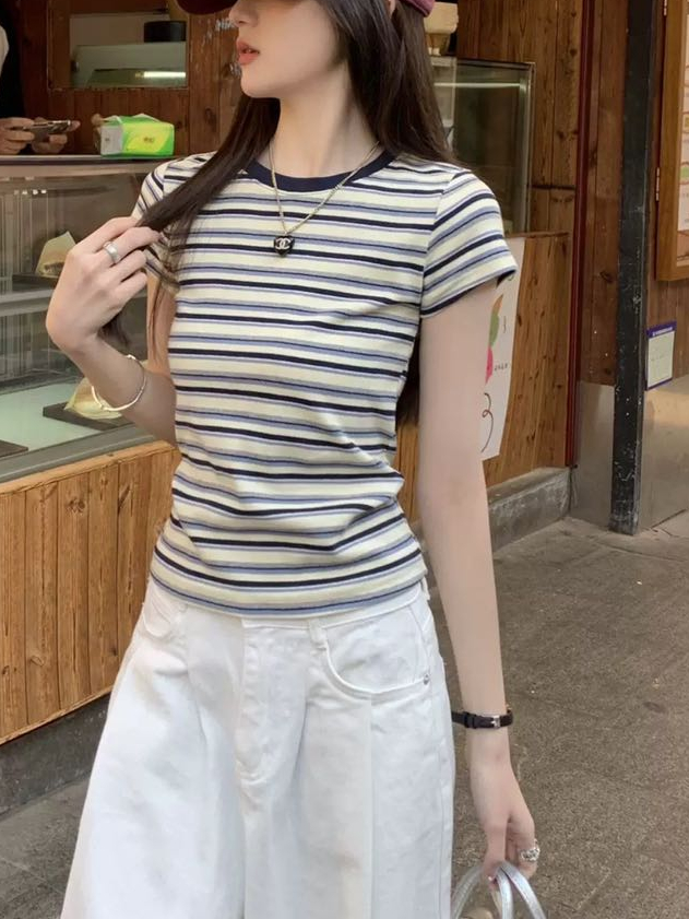 RINA Contrast Stripe Tee 韩系撞色条纹T恤*3 Colors