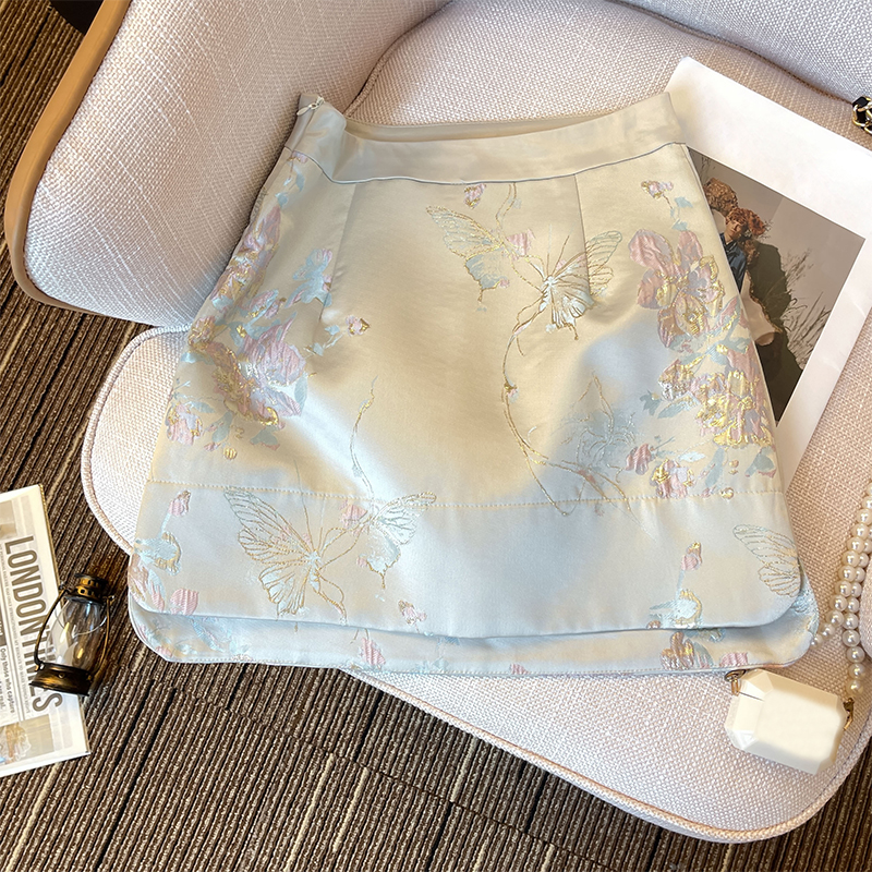 Real Shot Spot New Chinese Jacquard Skirt Female 2024 Spring and Autumn Retro National Style A- line Skirt Short Culottes