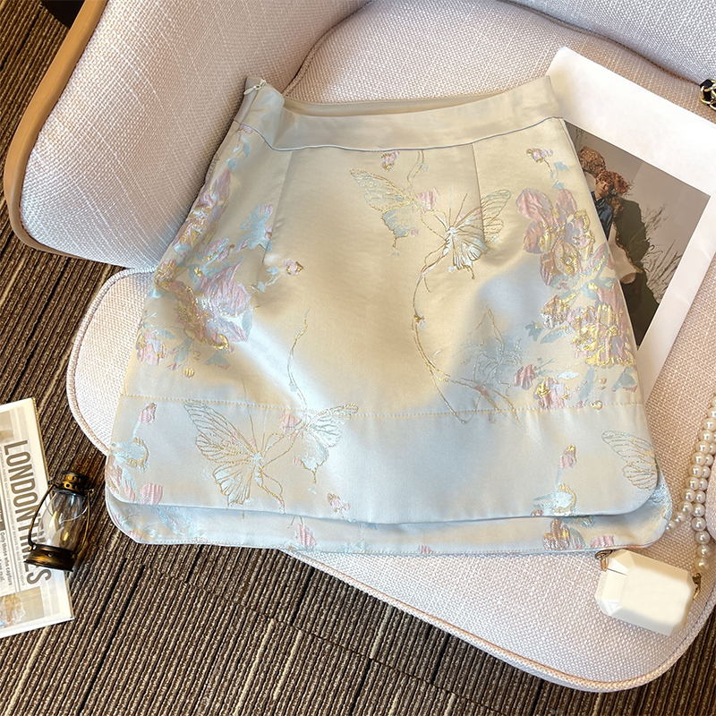 Real Shot Spot New Chinese Jacquard Skirt Female 2024 Spring and Autumn Retro National Style A- line Skirt Short Culottes