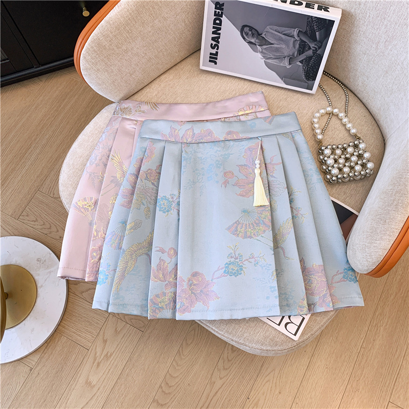 Real Shot High-Grade Satin Jacquard Horse-Face Skirt 2024 New Chinese National Style Skirt for Women Petite Skirt