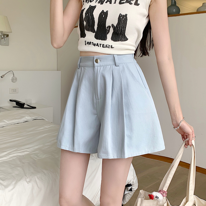 Real Shot Casual Slimming plus Size A- line Pantskirt Hot Girl Summer Commute Plump Girls Washed Cotton Shorts