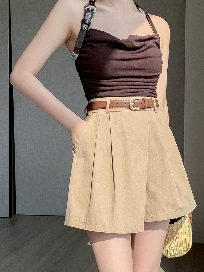 Real Shot Spot Casual Shorts Women 2024 Summer Workwear Short Culottes High Waist Loose Wide Leg Pants A- line Short Pantskirt