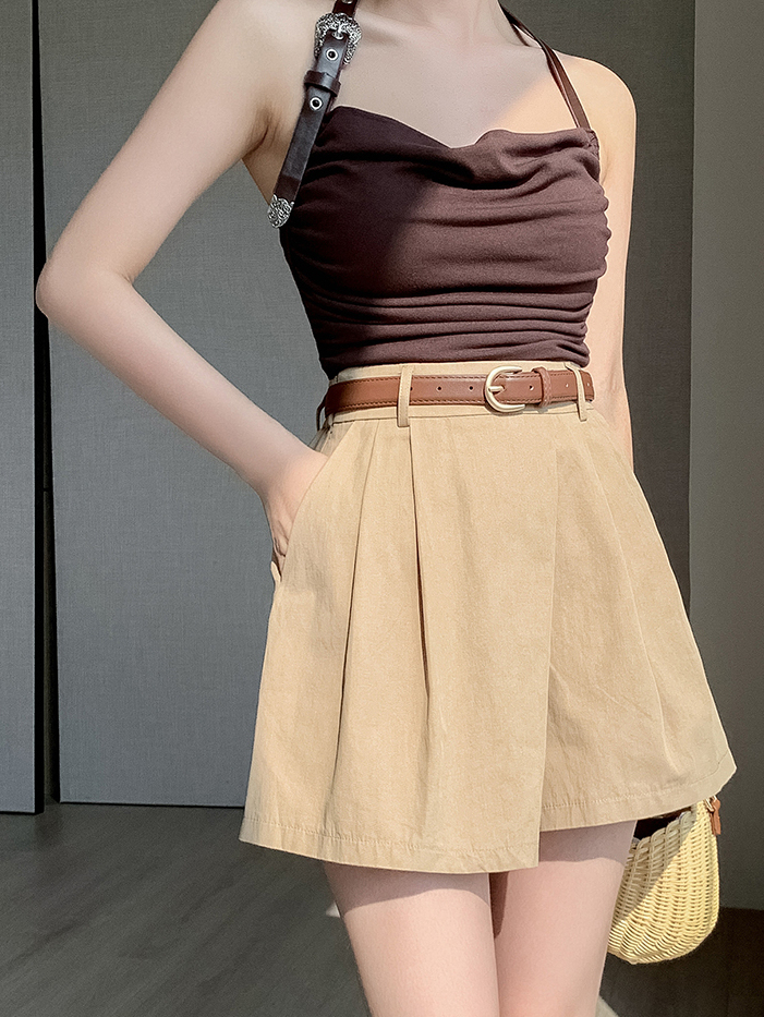 Real Shot Spot Casual Shorts Women 2024 Summer Workwear Short Culottes High Waist Loose Wide Leg Pants A- line Short Pantskirt