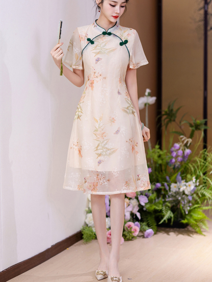 Real Shot New Model College Entrance Exam Cheongsam National Style Improved Printed Dress
