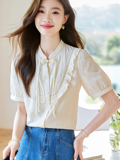 盘扣荷叶边衬衫