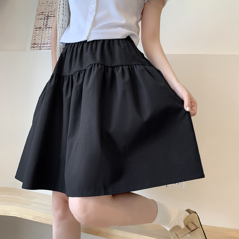 Real Shot Summer Japanese Style Thin Versatile Slimming Navy Blue Loose Wide Hem Five-Point Skirt Short Skirt Half Skirt for Women