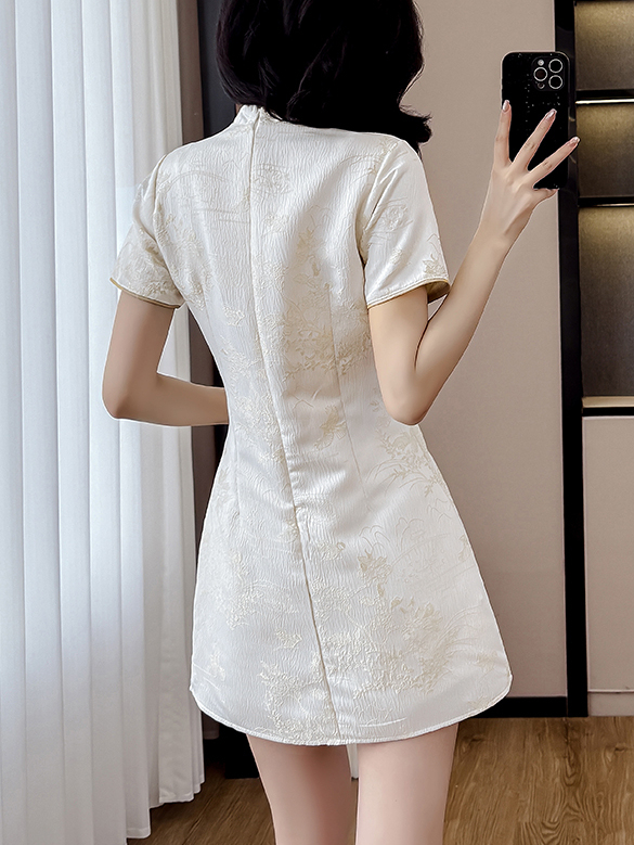 Real Shot Summer Fashion Improved Cheongsam Button New Chinese Style Jacquard Tassel Dress Shorts Two-Piece Set