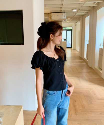 Evelis Ruffle Puff Top 泡泡袖木耳收腰上衣*2 Colors