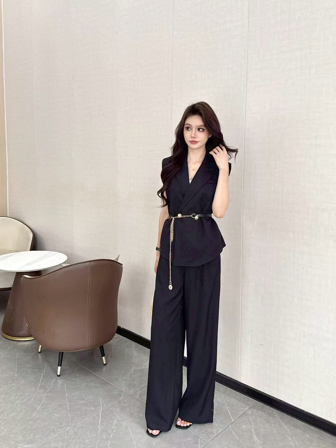 Modern Vest & Wide-Leg Pants Set 小众西装马甲阔腿裤两件套*3 Colors 送金属链条腰带