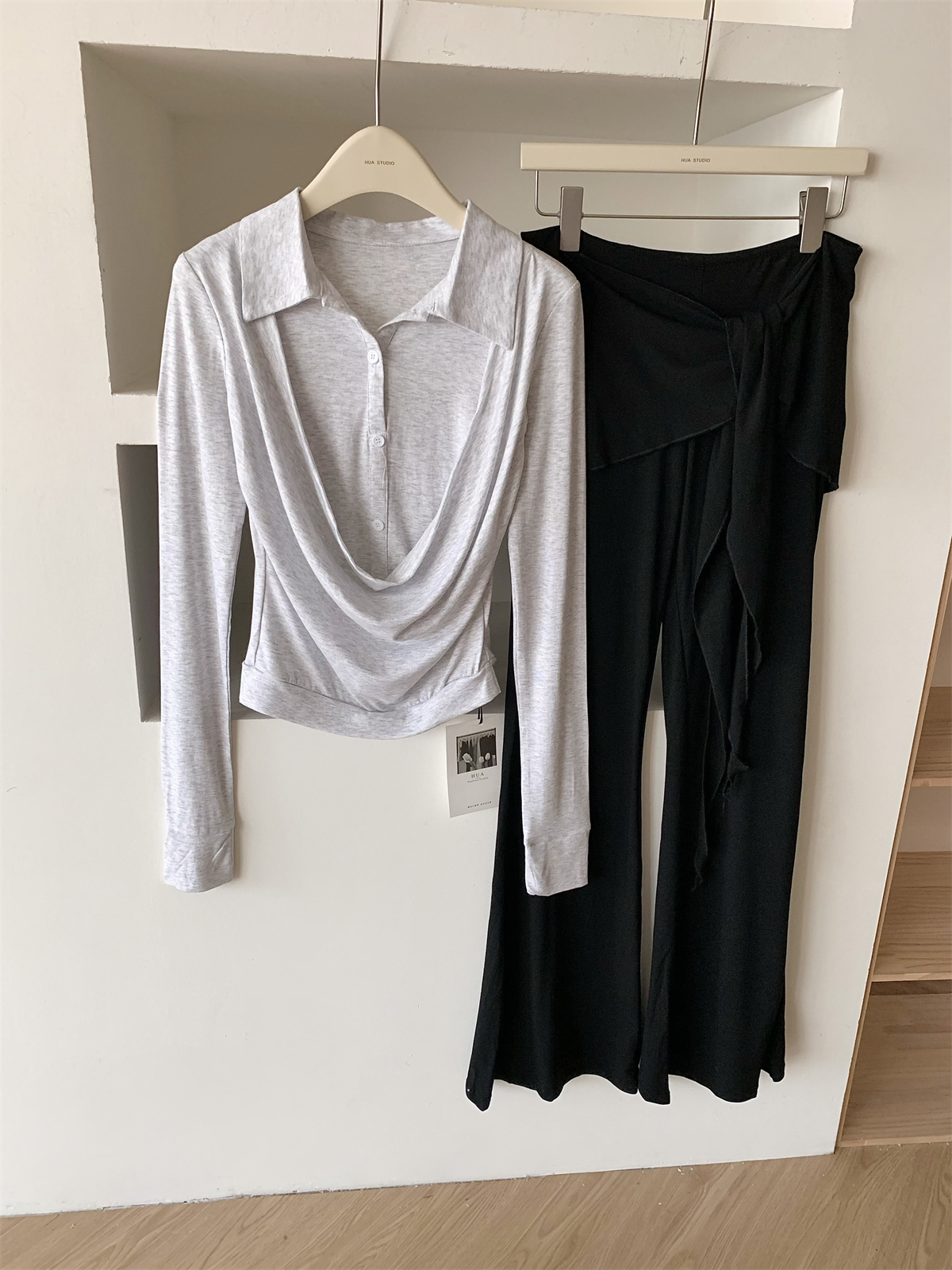 OL假两件修身长袖T恤