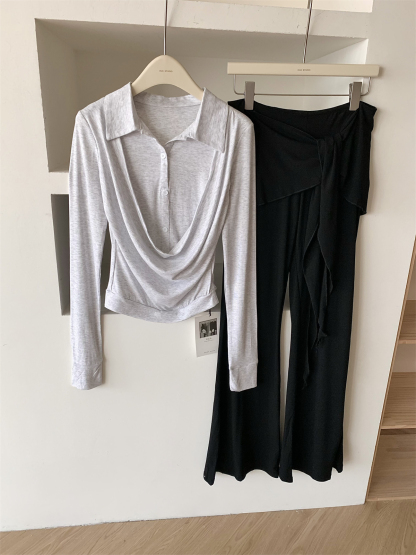 OL假两件修身长袖T恤