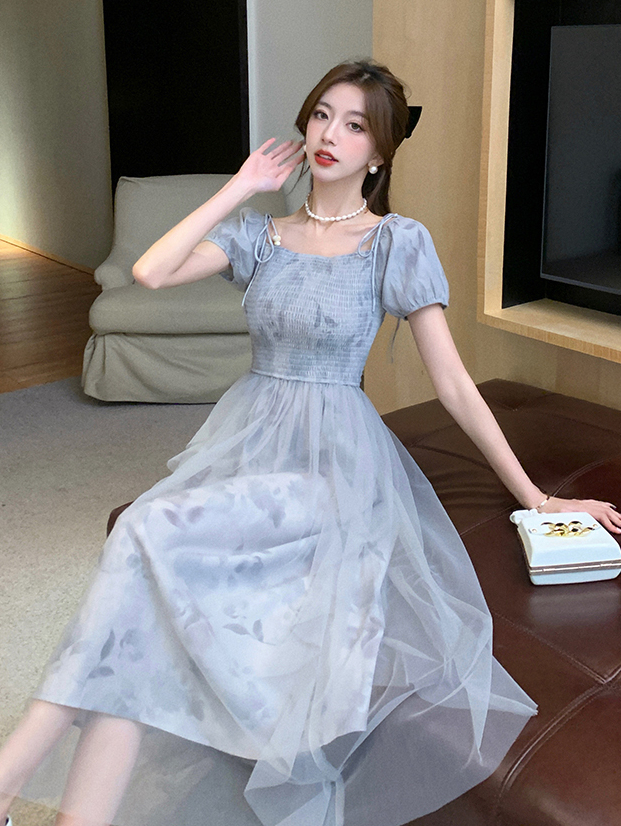 Romantic Ruched Tulle Dress 温柔系褶皱拼接网纱连衣裙*2Colors
