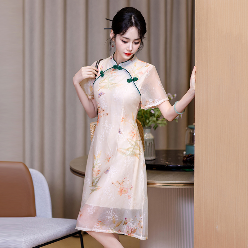 Real Shot New Model College Entrance Exam Cheongsam National Style Improved Printed Dress