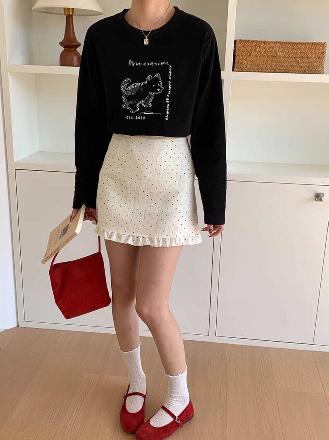 Ruffled Polka Dot Midi Skirt