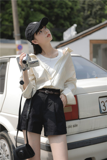 高腰洗水棉阔腿五分裤* 3 Colors