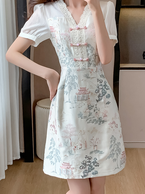 2024 New Chinese Style High-End Refined Frog Button Dress Women's High-Grade Summer Popular Hot-Selling Product Skirt