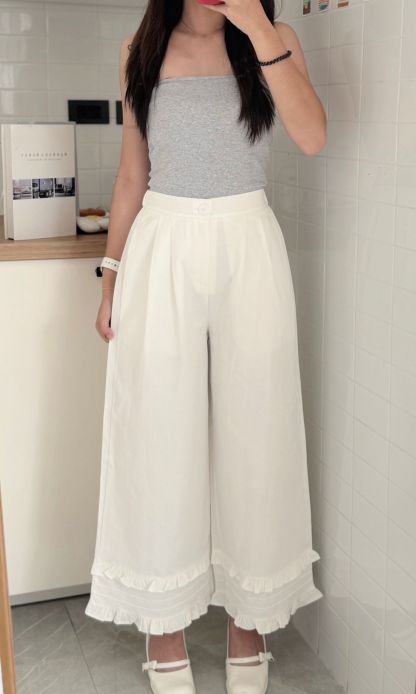 RINA Sweet Ruffle Wide Leg Pants 甜美木耳边阔腿九分裤*6 Colors