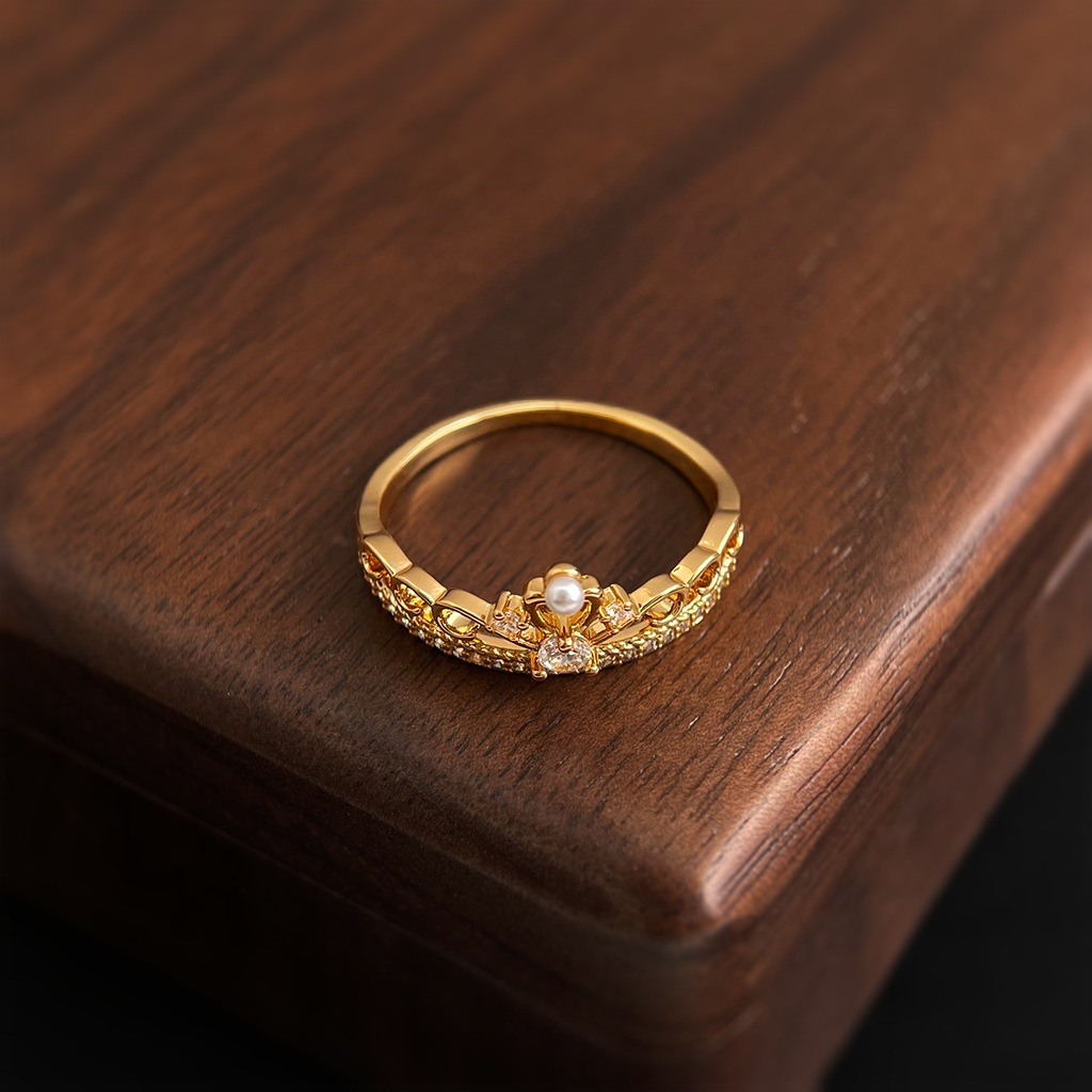 Lace Crown Micro Inlaid Zircon Electroplated 18K Real Gold Thickened Fashion Commuting High-end Light Luxury Style Ring