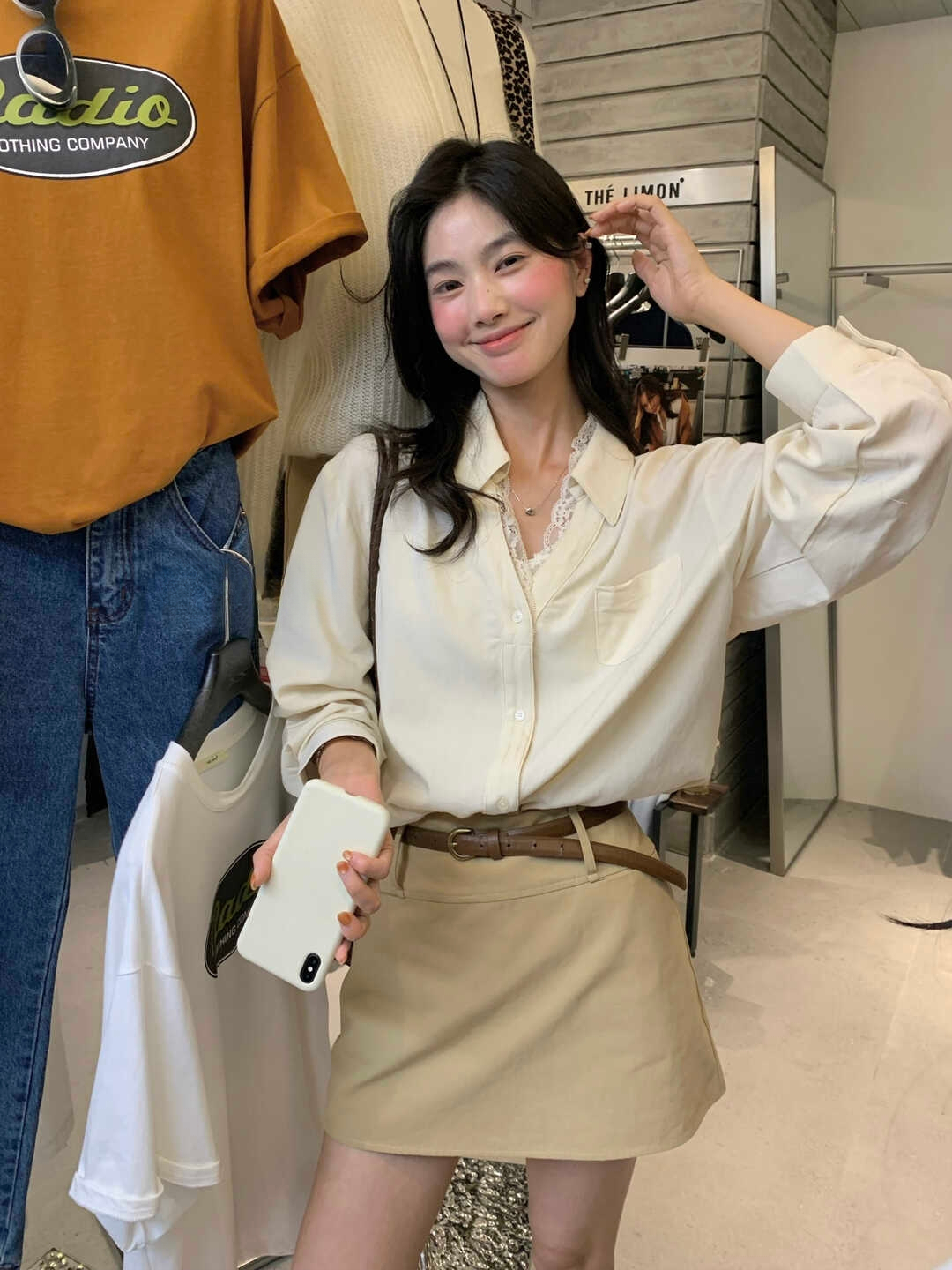 Lace Trim V-Neck Shirt V领蕾丝拼接衬衫*4 Colors