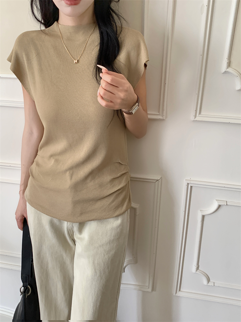 Semi-Turtleneck Pleated Knit Top 半高领褶皱设计针织上衣*5Colors