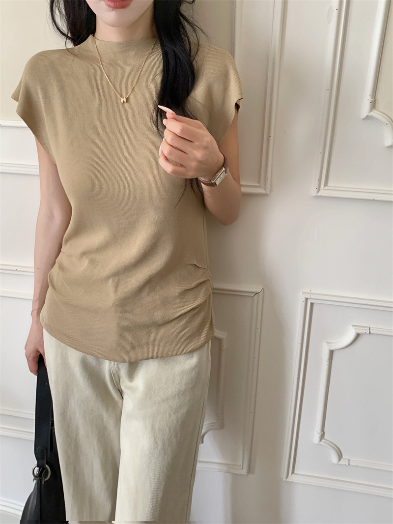 Semi-Turtleneck Pleated Knit Top 半高领褶皱设计针织上衣*5Colors