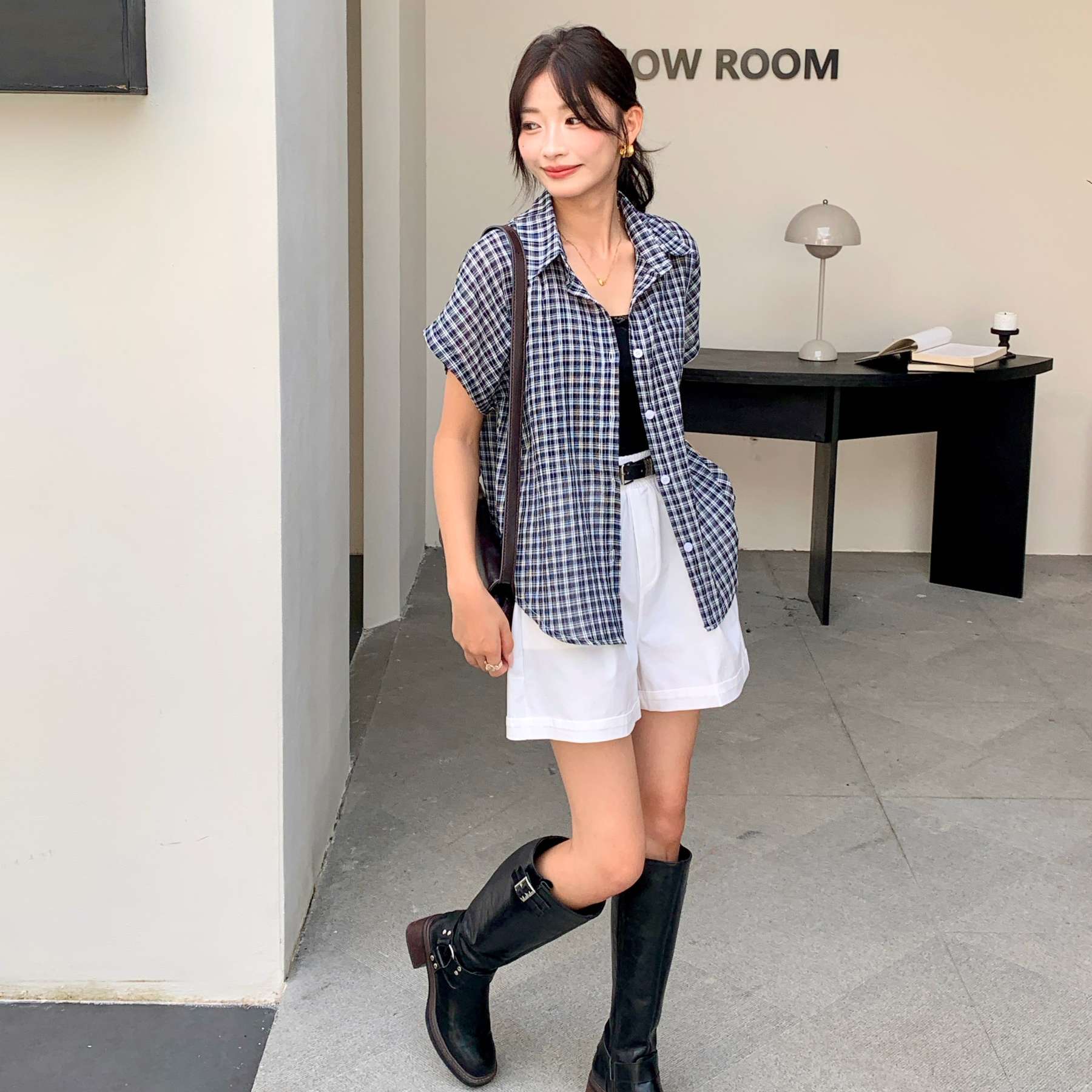 Casual Retro Plaid Blouse 复古风短袖格子衬衫*2 Colors