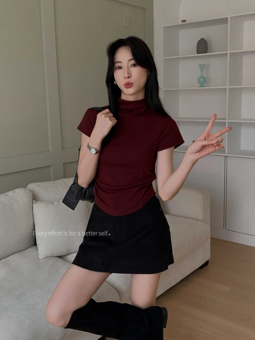 Half-high Collar Ultra-flattering Short Sleeve T-shirt 半高领超美体态短袖T*10 Colors