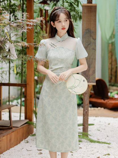 Uragiri Yarn Mint Mambo Style New Chinese Improved Cheongsam Dress Green Fake Two Pieces Girl Cheongsam Skirt 40