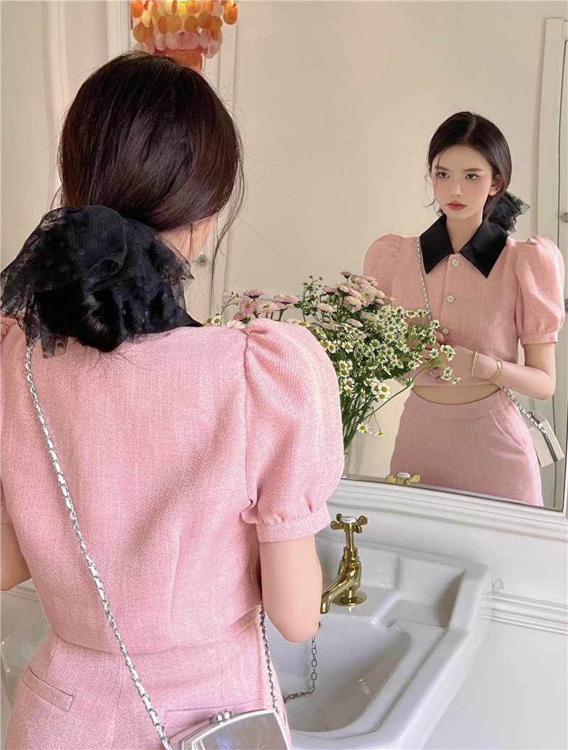 Chic Pink Tweed Suit Set 小香风女神粉色两件套