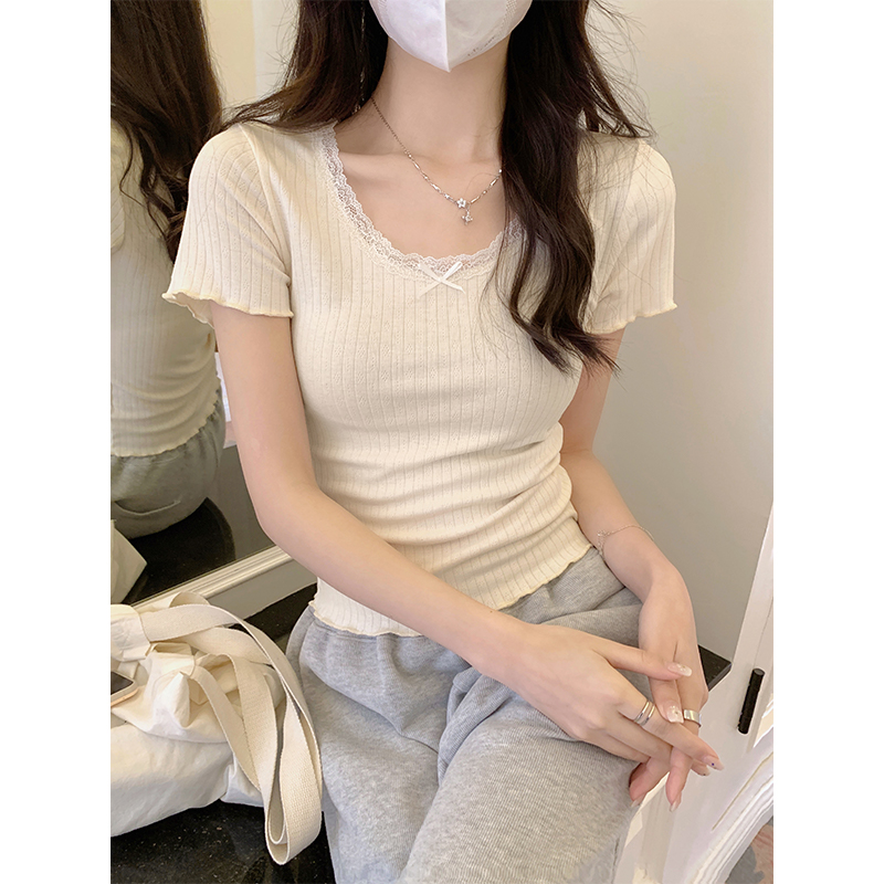 Lace Trim Bow Top 纯欲蕾丝边蝴蝶结上衣*3 Colors