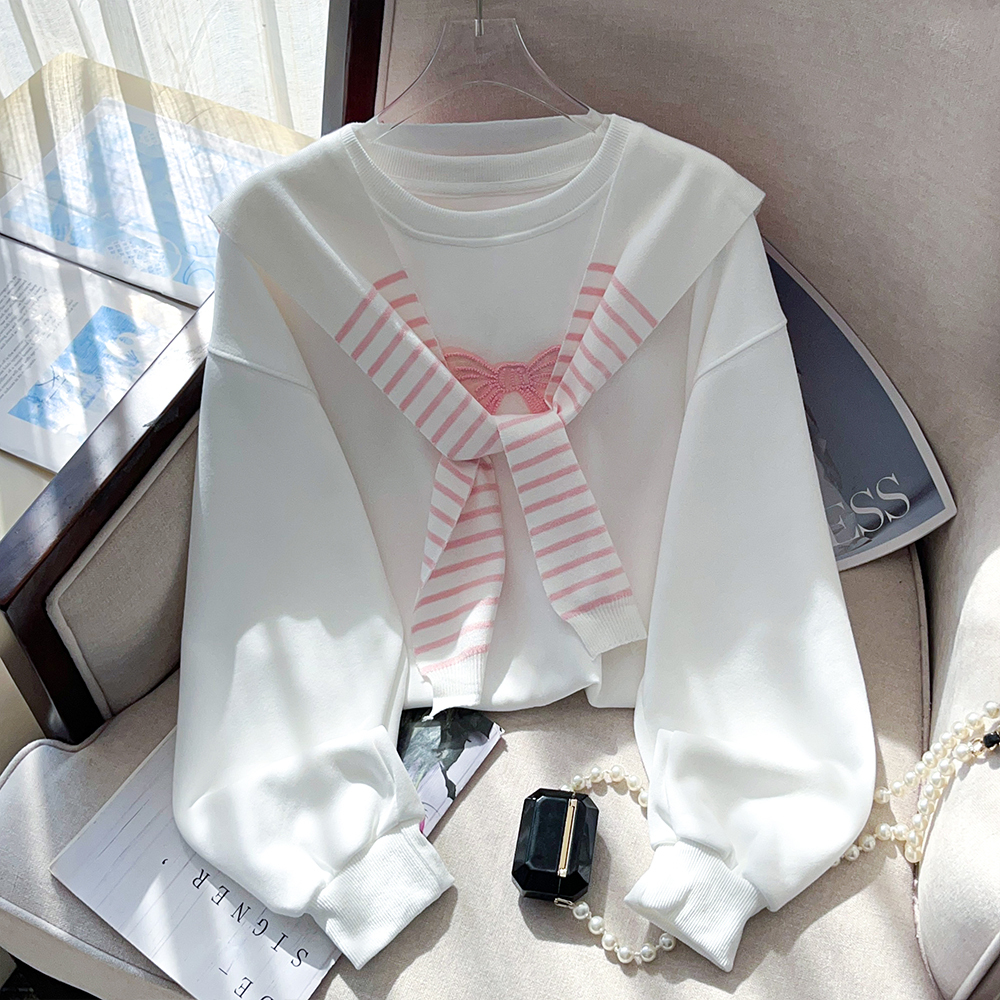 Real Shot Spot ~ 2024 Autumn and Winter New Korean Style Thin Two-Piece Suit Shawl Bow Embroidered Sweater Women