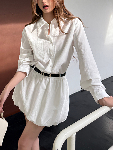 Camellia Shirt Bubble Dress 山茶白茉莉衬衫花苞连衣裙