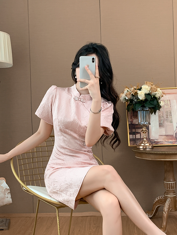 盘扣提花连身裙*2 Colors