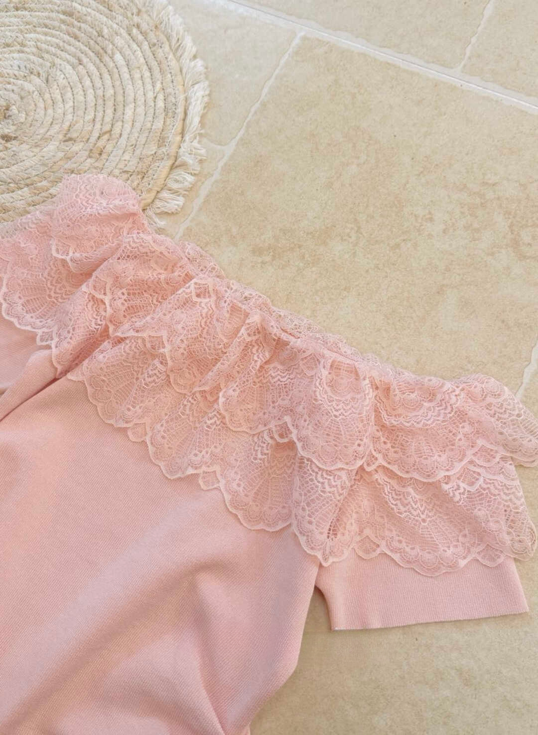 RINA Lace Off-Shoulder Knit Top 法式甜美蕾丝一字领针织上衣*6 Colors