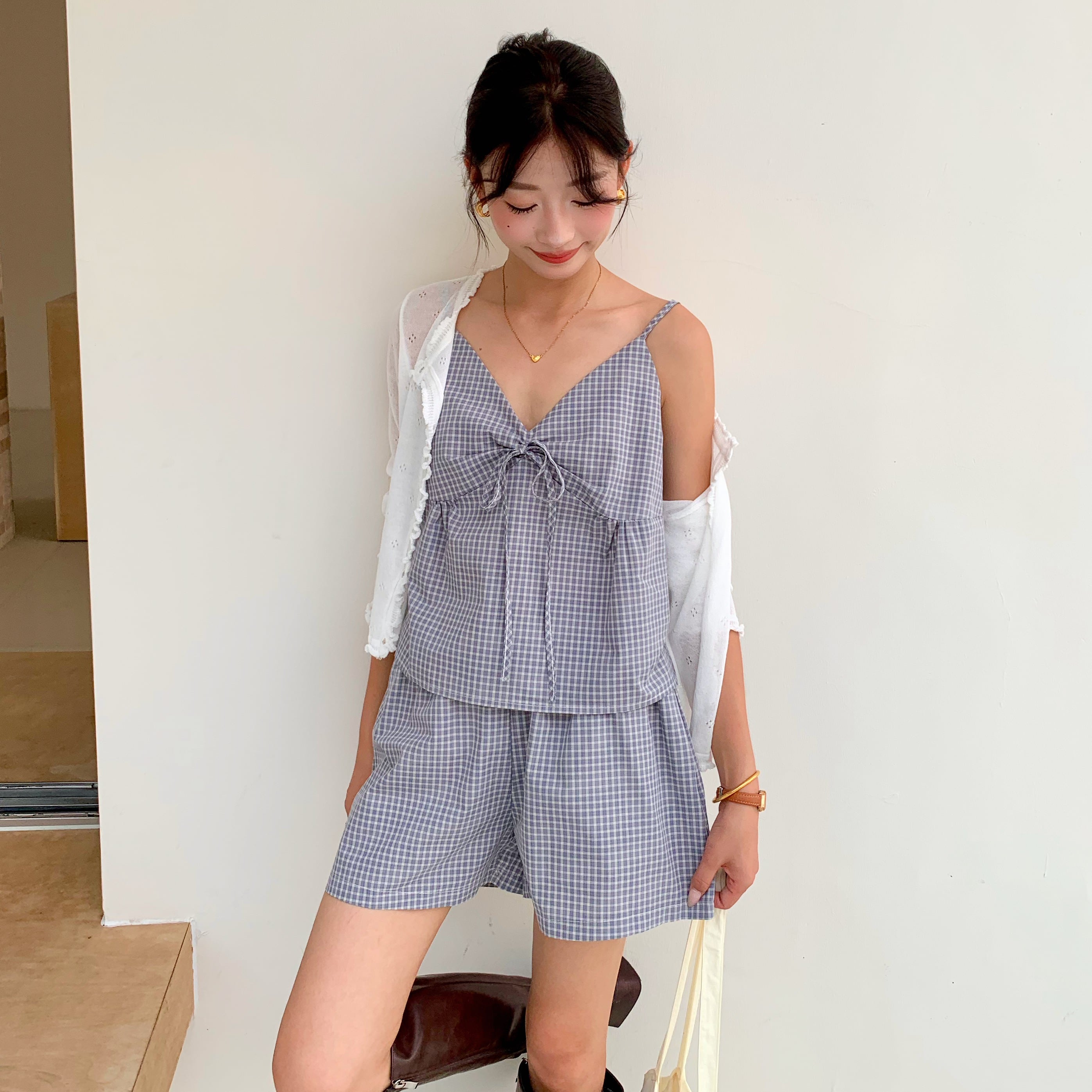 Chic Plaid Co-ord Set 格子吊带上衣短裤两件套*2 Colors