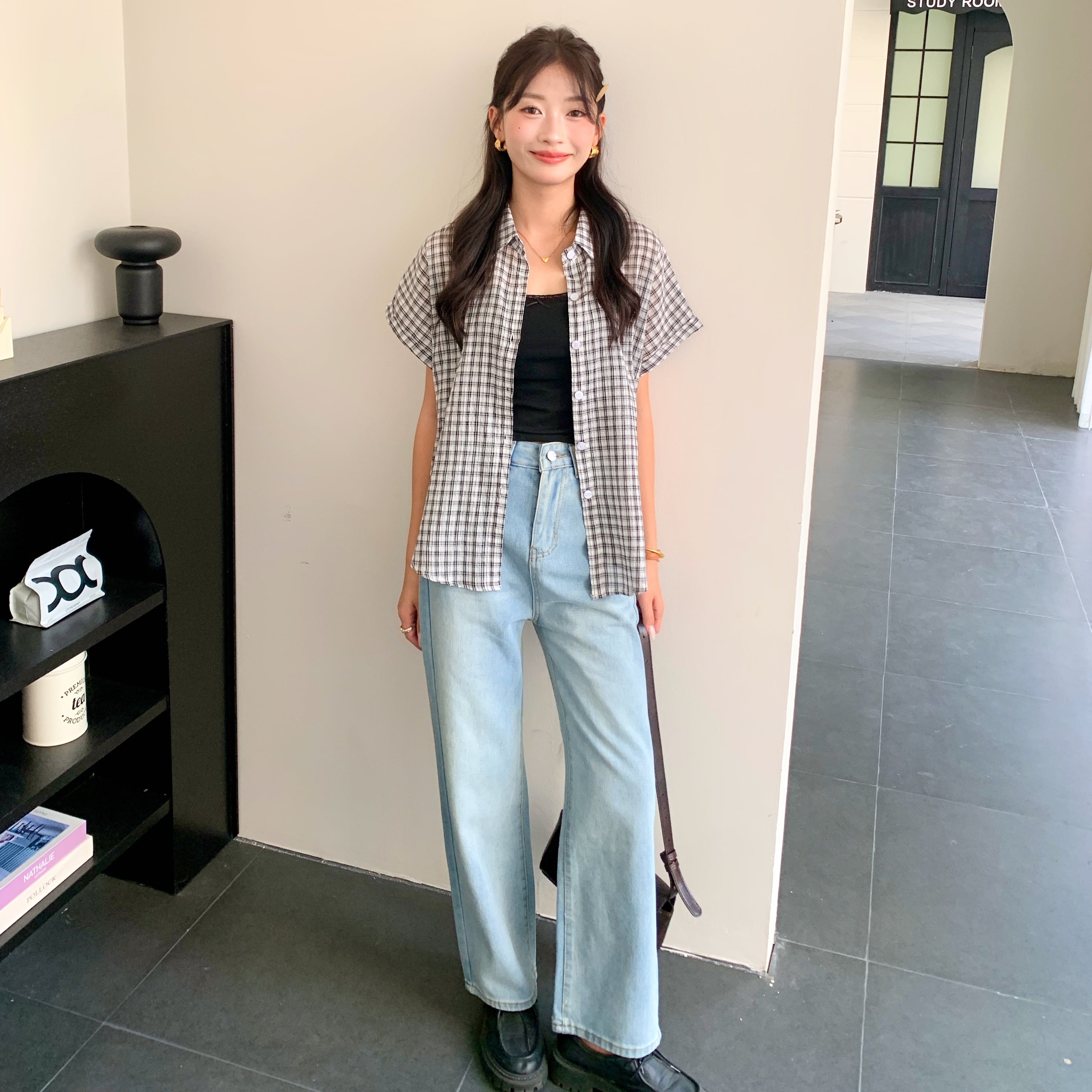 Casual Retro Plaid Blouse 复古风短袖格子衬衫*2 Colors