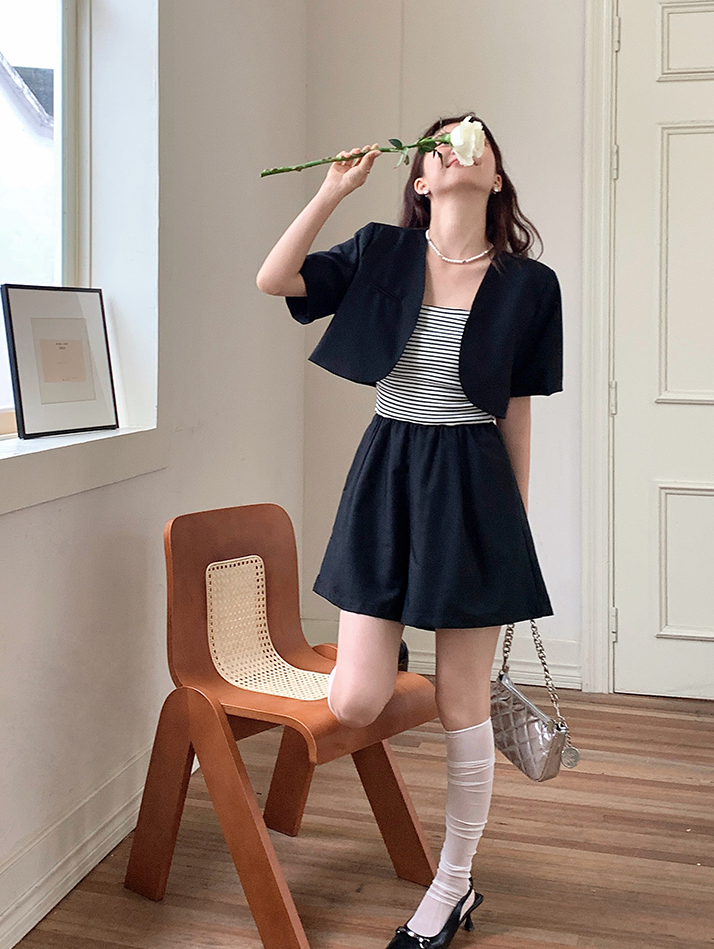 Two-Piece French Style Striped Jumpsuit 法式条纹拼接连体裤两件套*2Colors