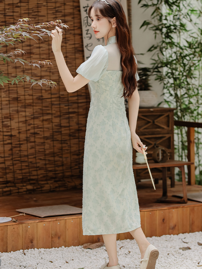 Uragiri Yarn Mint Mambo Style New Chinese Improved Cheongsam Dress Green Fake Two Pieces Girl Cheongsam Skirt 40